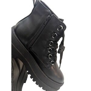 London Rebel Black Lace Up Side Zip Platform Combat Boots Women New  US 7 UK 5
